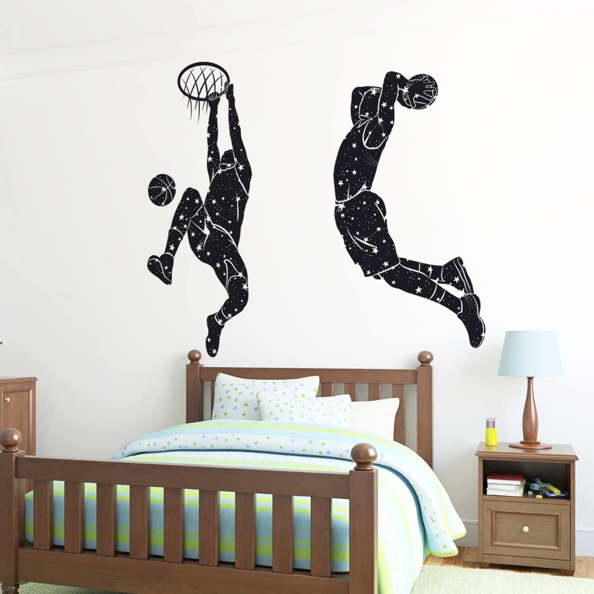 Removable Basketball Dunk Wall Decals, Sports Player Silhouette Stickers, Peel & Stick Decor for Teens Boys Room, Living Room, Classroom, Playroom Decoration image number 2
