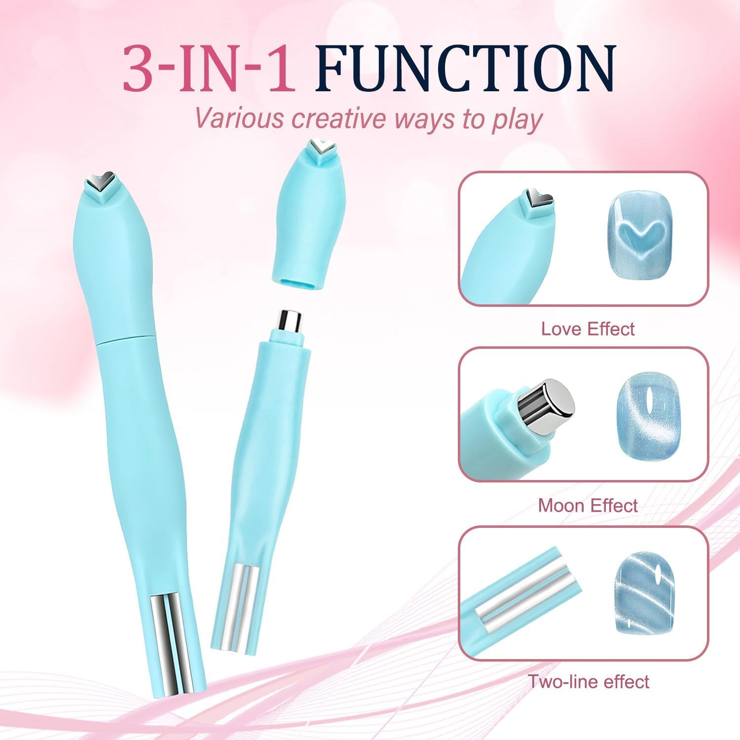 3-In-1 Heart Shape round Line Shape Nail Art Magnet Pen,2025 New Magnetic Nail Art Tool,Heart Magnet for Cat Eye Gel Polish-Heart, round & Line Shapes,For Cat Eye Gel Polish Diy Manicure Kit (Green) image number 5