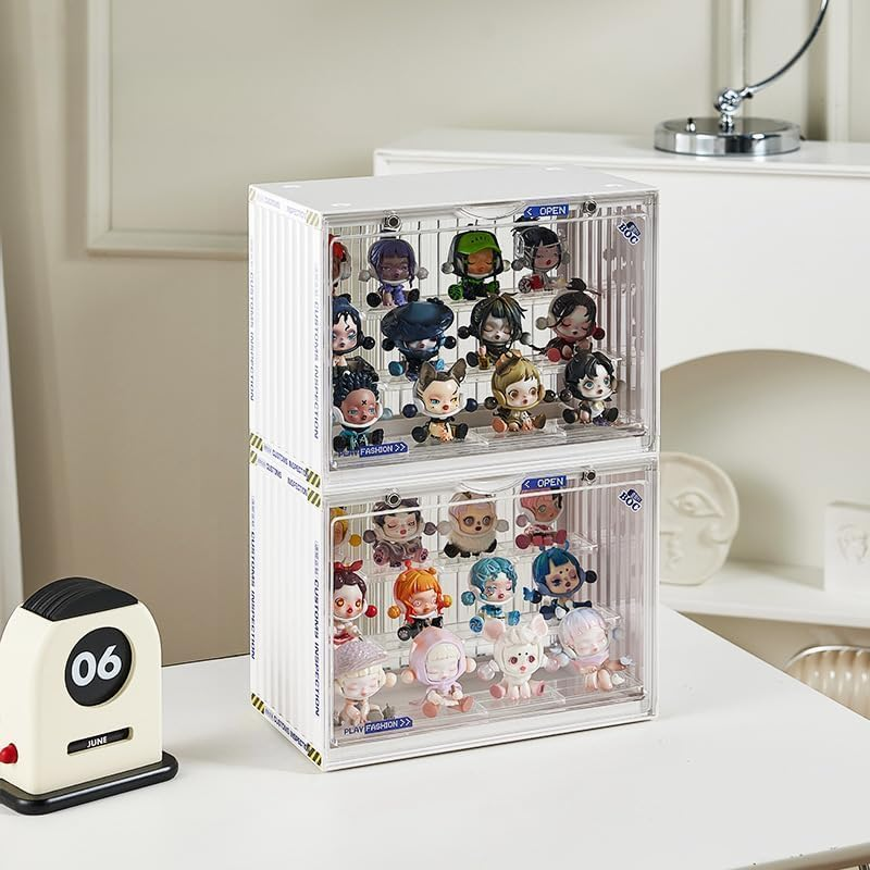 Clear Display Case for Figures, Clear Display Box, 3 Tiers Adjustable Acrylic Display Box Stand with Magnetic Door for Mini Action Figures Pop Mart Collectibles (Ivory, 1 Pack) image number 1