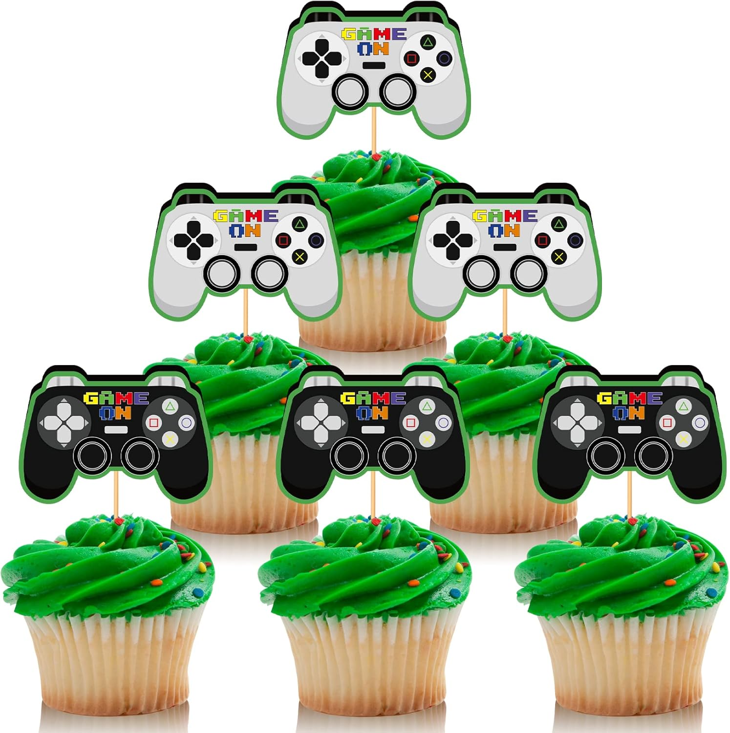 Video Game Cake Topper Glitter Game Controller Happy Birthday Cake Topper Cake Decorations Picks for Kids Gaming Themed Birthday Party Supplies