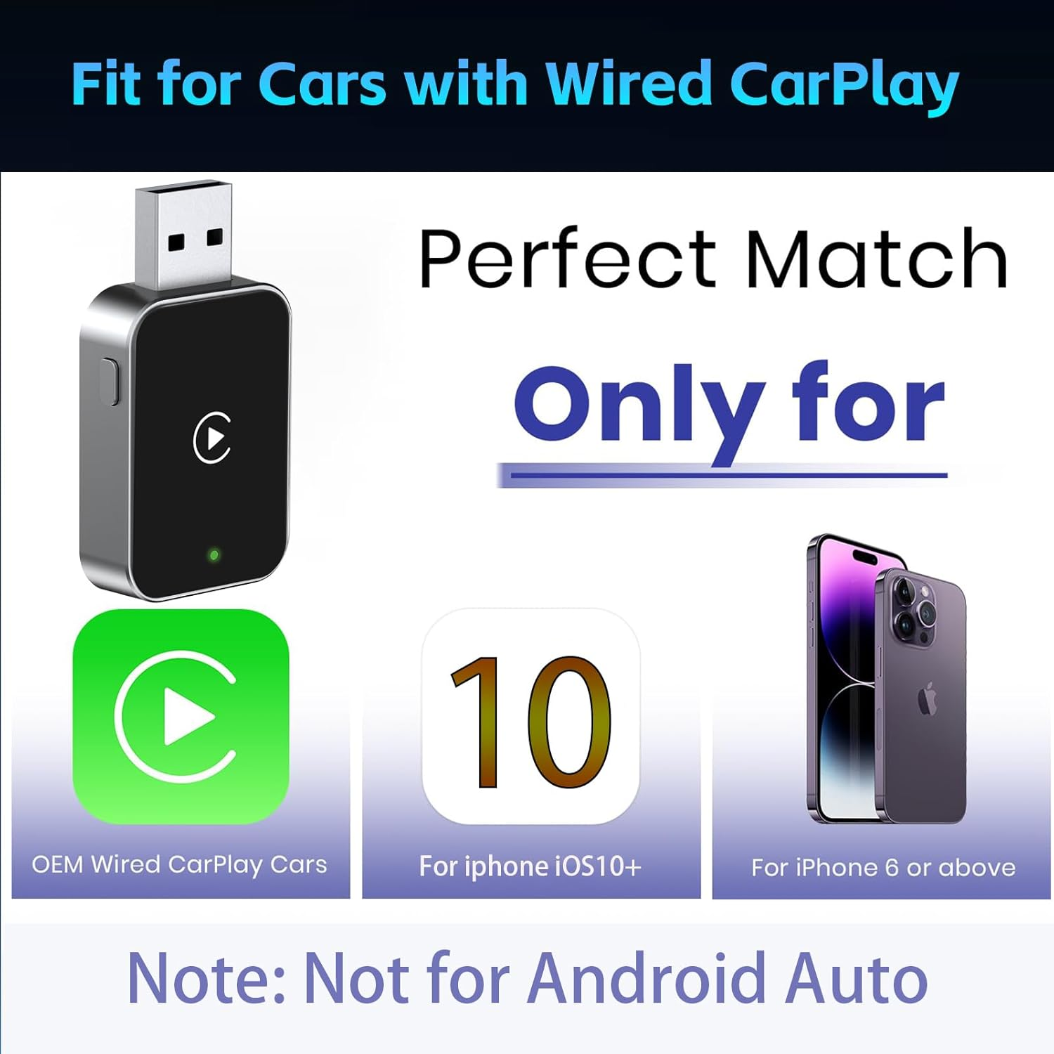 Wireless Carplay Adapter for Iphone,Convert Wired to Wireless Apple Carplay,Plug & Play, Fast Connection, Low Latency,Compatible with Iphone Ios 10+ & Cars 2016+ image number 1