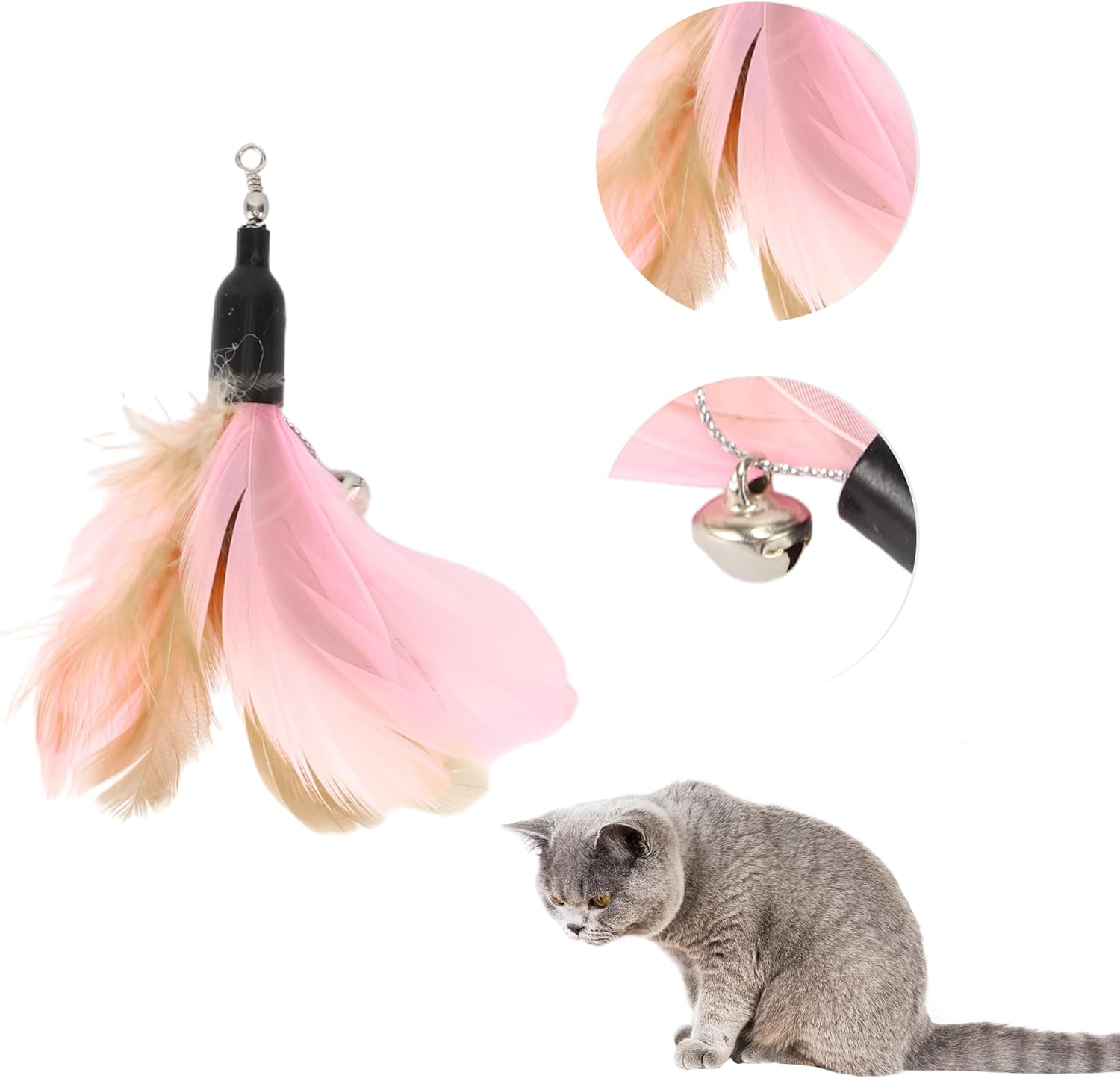 CAPASTEC Pack of 2 Feather Cat Wand Replacement for Pet Interactive, Pink/Brown
