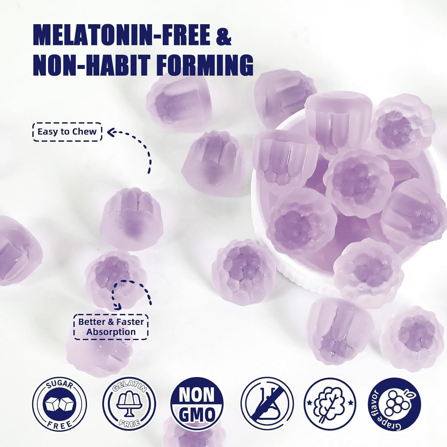 Sleep Gummies Supplements for Adult Calm with GABA,L Theanine for Brain,Sleep Support and Mood Stabilizer, Melatonin-Free,Blueberry Flavor 60 Gummies image number 2