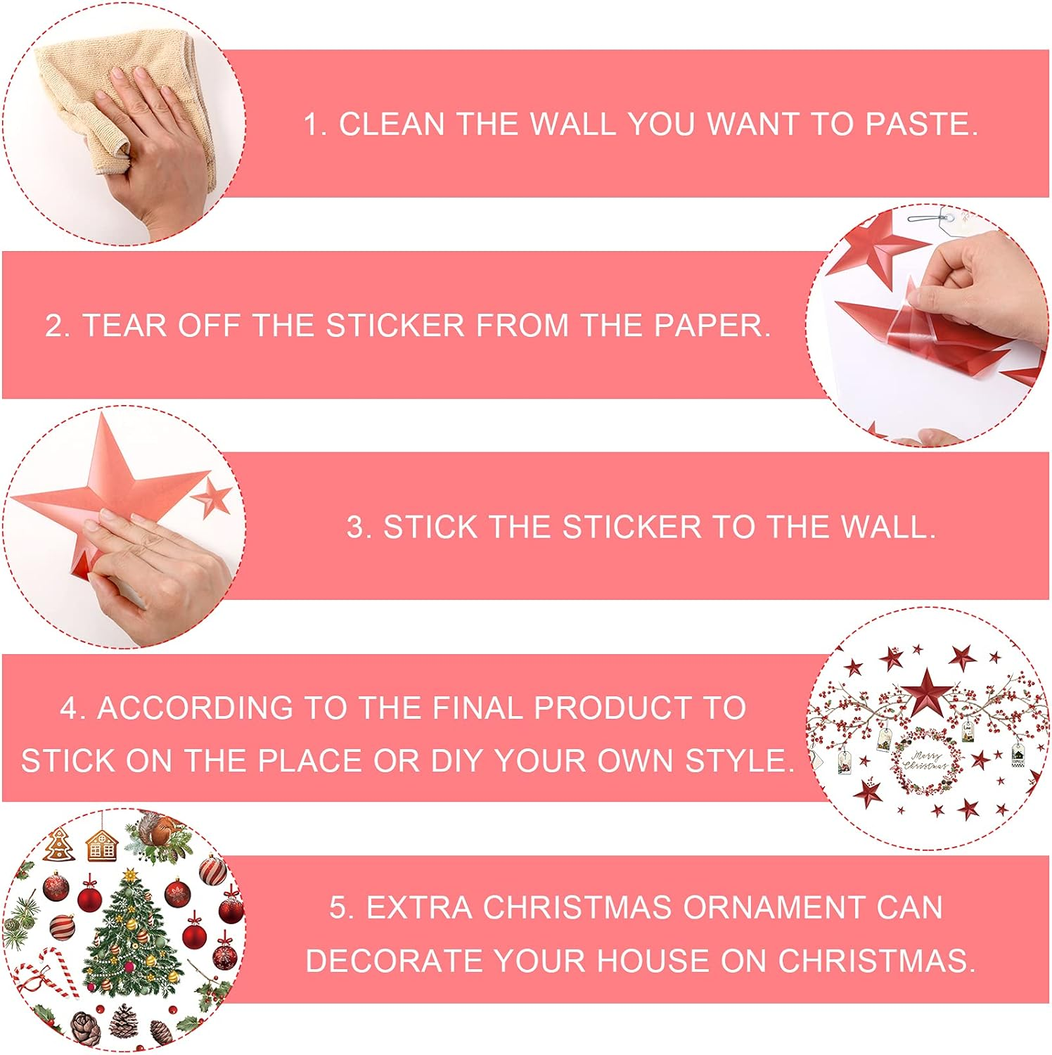 4 Sheets Christmas Wall Stickers Decals Removable Merry Christmas Window Walls Cling Tree Art Sticker Xmas Decoration image number 4