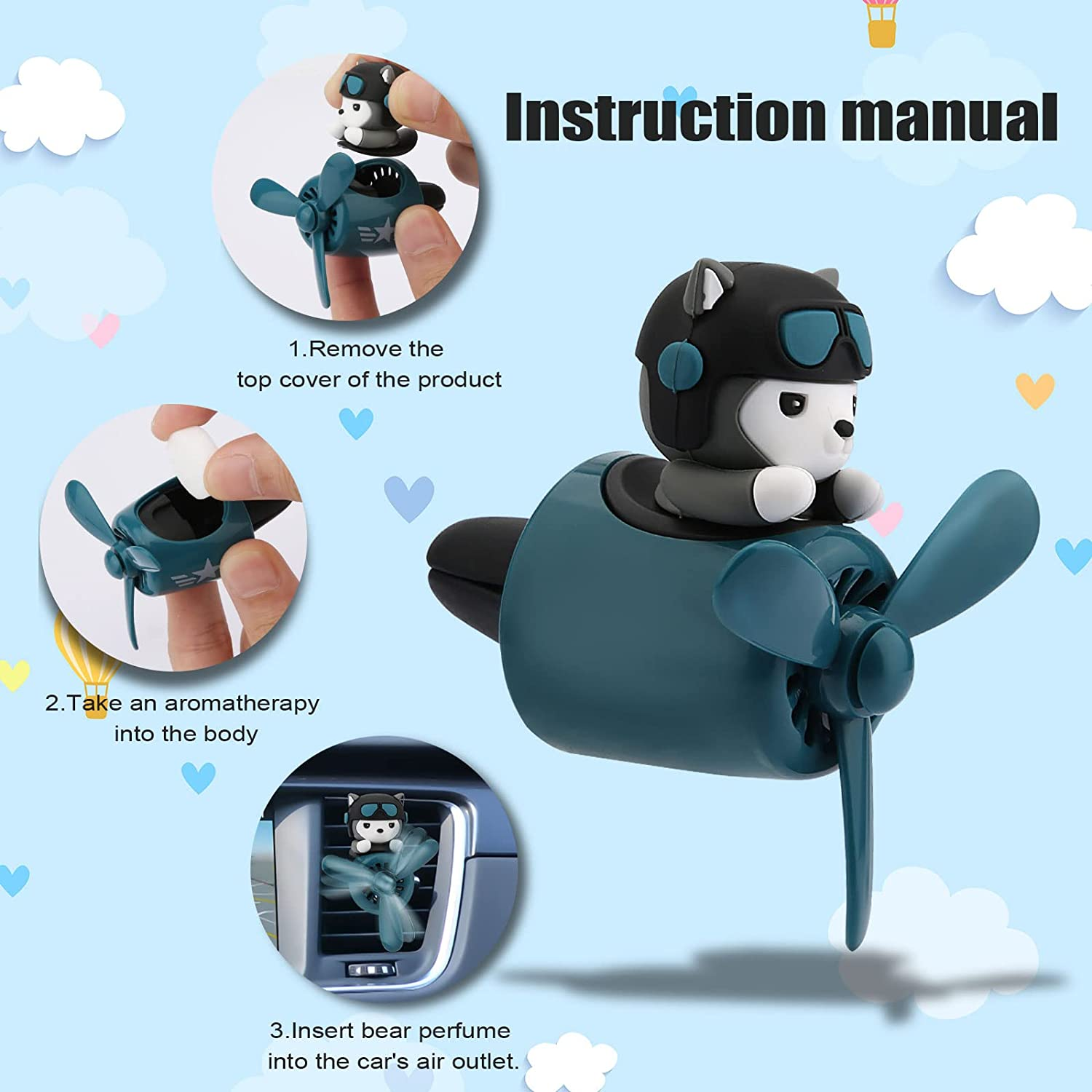 Cute Husky Dog Pilot Car Air Fresheners, Air Vent Clips Cute Cartoon Pilot Rotating Car Diffuser Decorations Interior Aesthetic Car Air Outlet Clips for Car Air Conditioner Women Men image number 1