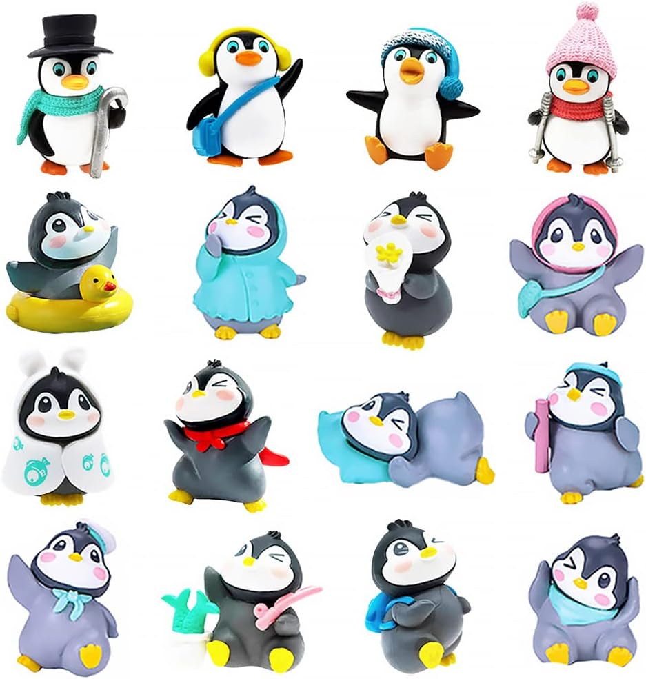 16Pcs Cute Penguin Characters Toy Figure, Mini Penguin Figurines Collection Playset Penguine Cake Topper Micro Landscape Decoration Birthday Party Supplies image number 1