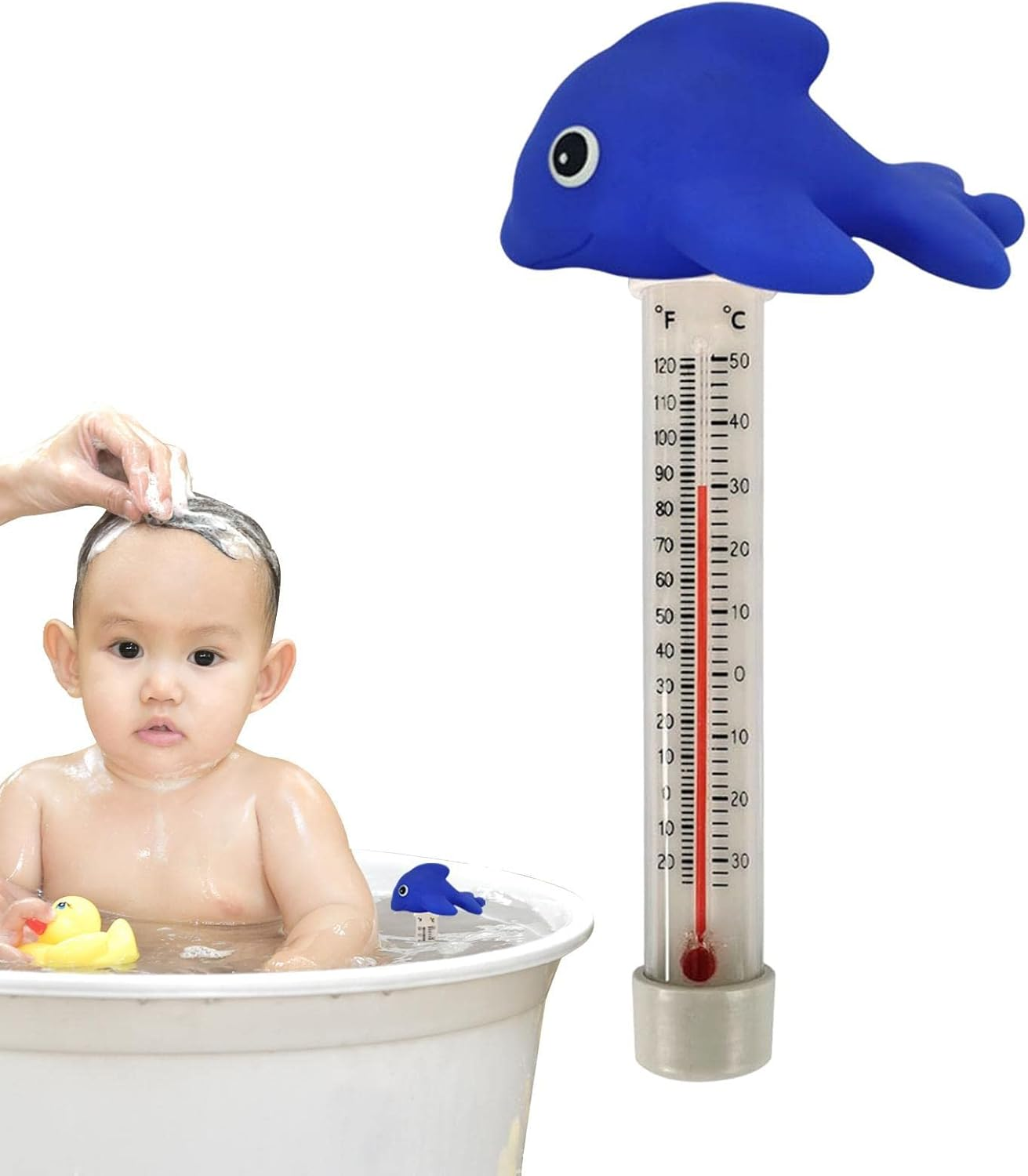 Pool Duck Thermometer Floating,Duck Pool Temperature Gauge - with Thin Rope Shatter-Resistant Cute Sinking Pool Thermometer For