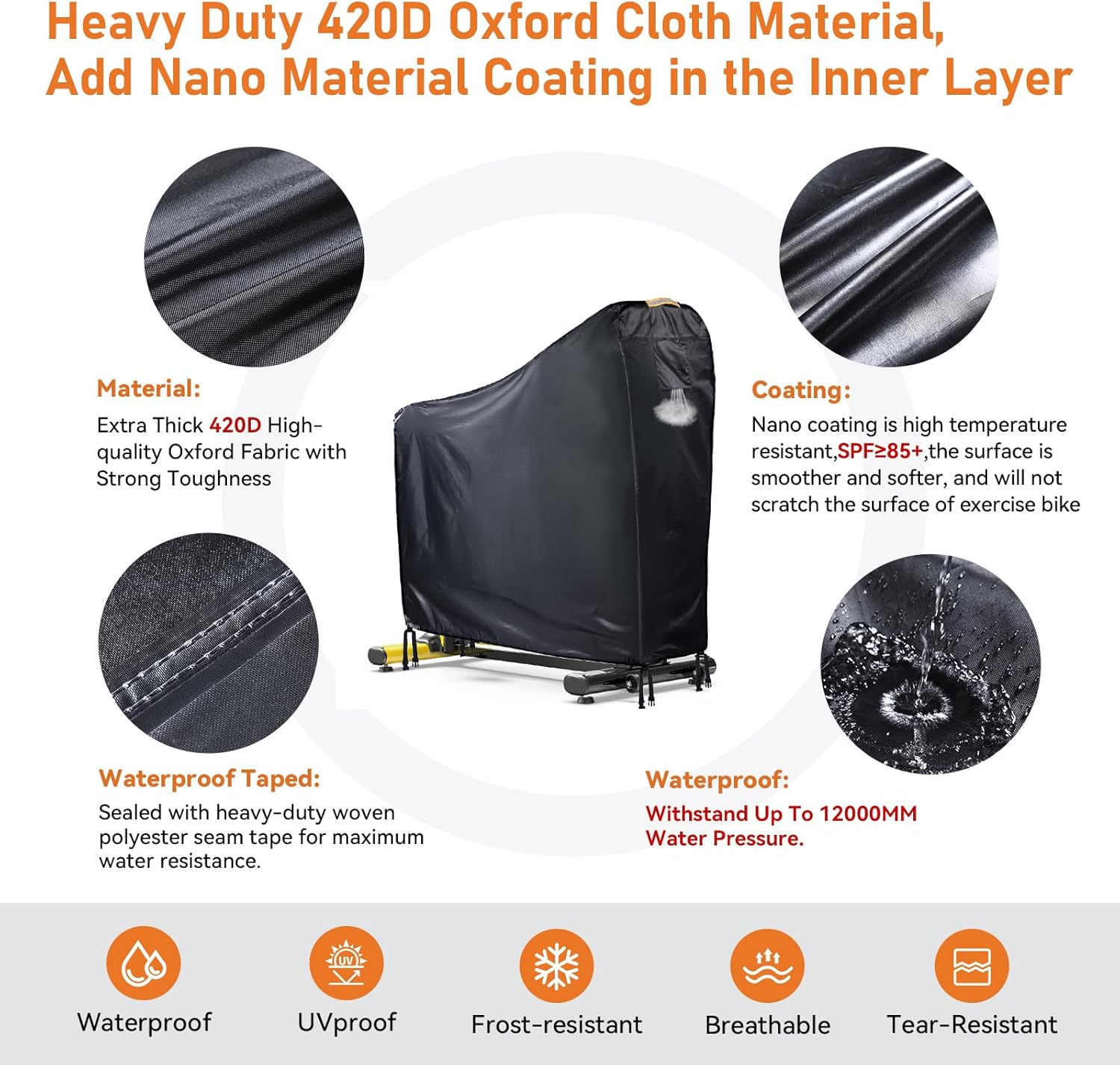 Exercise Bike Cover, Waterproof, 420D Oxford Spinning Bike, Indoor Dustproof Protective Cover, Uv-Resistant, Universal Exercise Bike Protective Cover with Waterproof Strips and Ventilation Opening