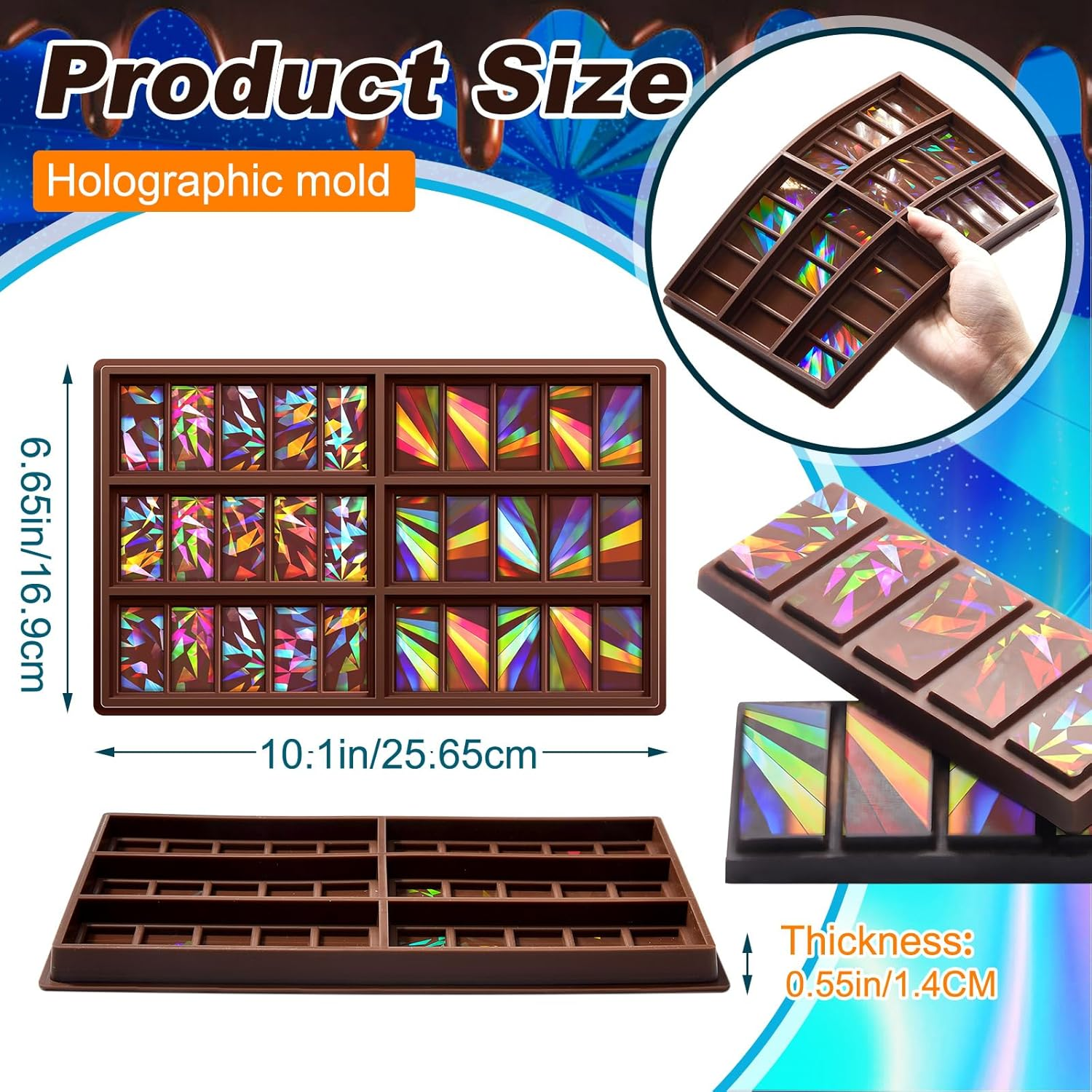Ziliny Holographic Chocolate Molds Resin Silicone Chocolate Bar Deep Thick Molds for Reusable DIY Baking Wax Melts(Windmill and Snowflake)