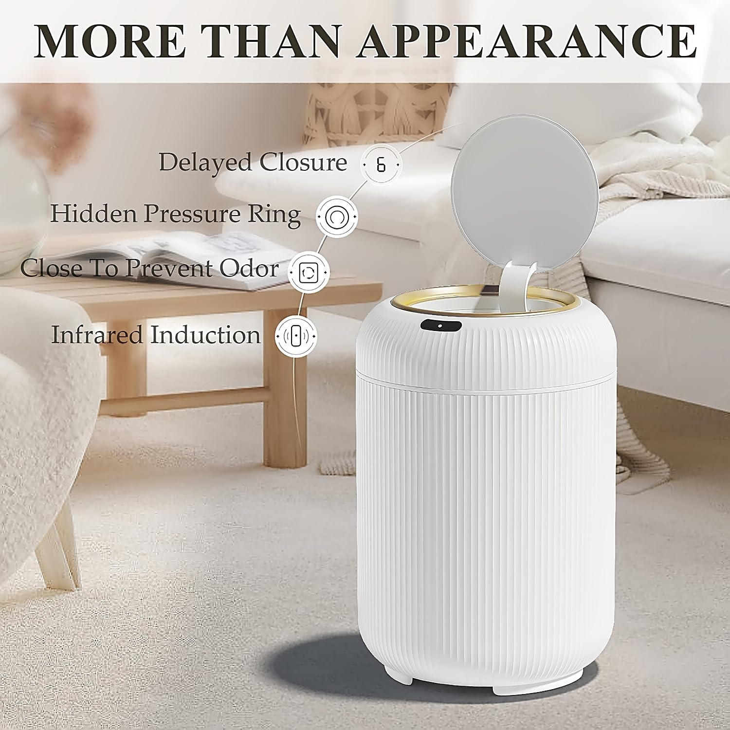 ​Cyperever Kitchen Bin & Bathroom Bin with Sensor - 3 Gallon/11L Automatic Touchless Rubbish Bin, Smart Trash Can with Lid for Office/Bedroom, Small Garbage Bin (White)​​ (Standard) image number 4