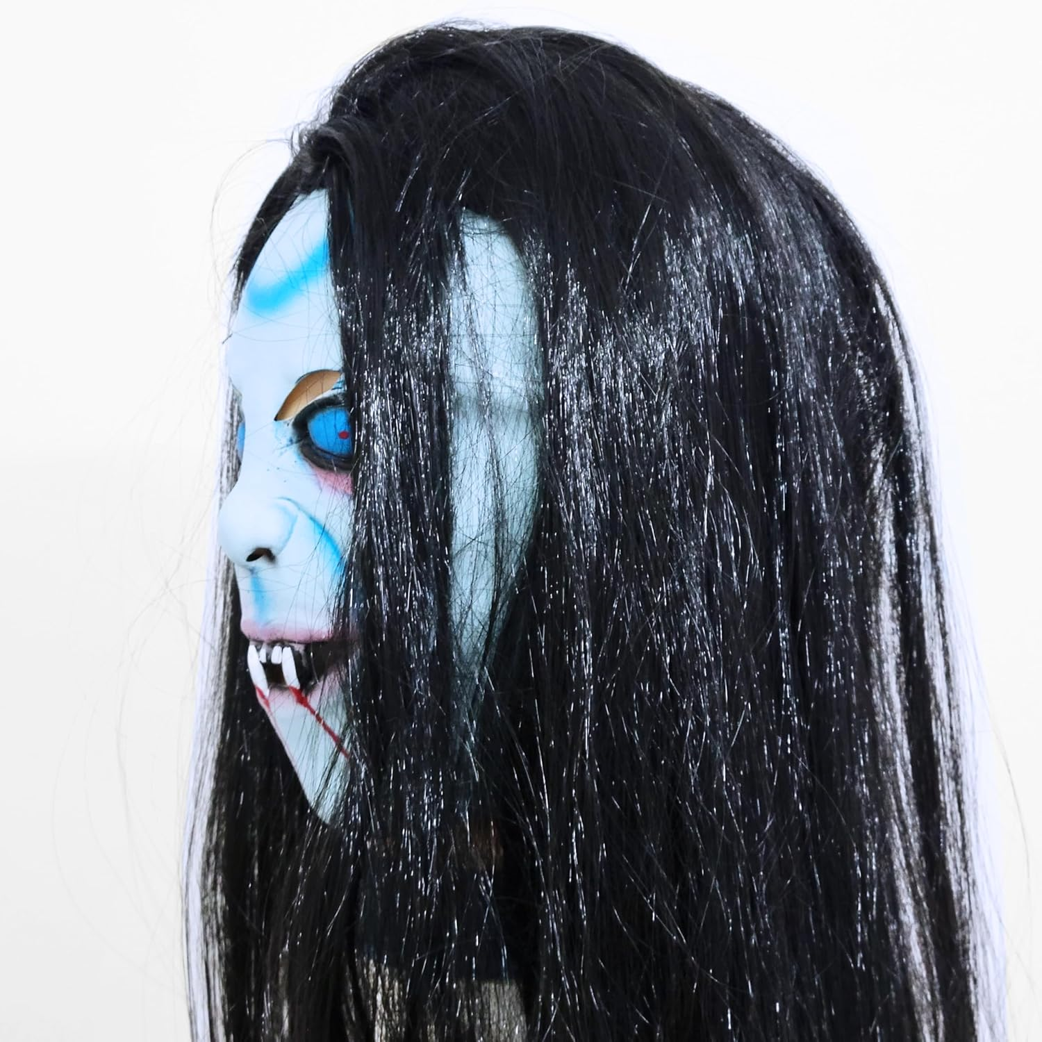 Auto-Plaza Horror Ghost Mask with Long Wig Hair Ghost Wig Creepy Scary Costume Mask for Halloween Cosplay Party image number 2
