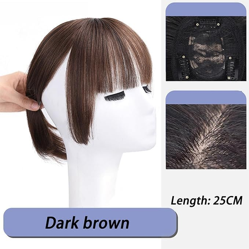 Bangs Hair Clip in Bang Synthetic Hair Extensions French Bangs-Clip for Women with Temples Fringe Hair (Light Brown) image number 2