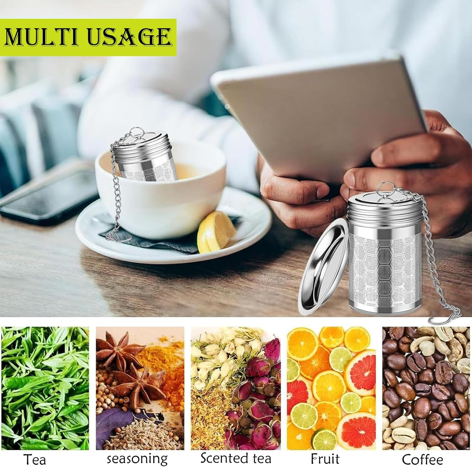 2 Pcs Stainless Steel Tea Filter,Loose Leaf Tea Infuser with Extended Chain Hook and Drip, Ultra Fine Honeycomb Design Mesh Tea Filter for Brewing Tea,Spices and Seasonings image number 2