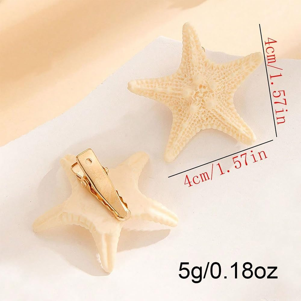 7 Pieces Starfish Hair Clips Kids, Resin Mermaid Hair Accessories, Crocodile Clips for Girls, Children'S Hair Clips Set, Starfish Decoration for Everyday and Parties, Beige image number 5