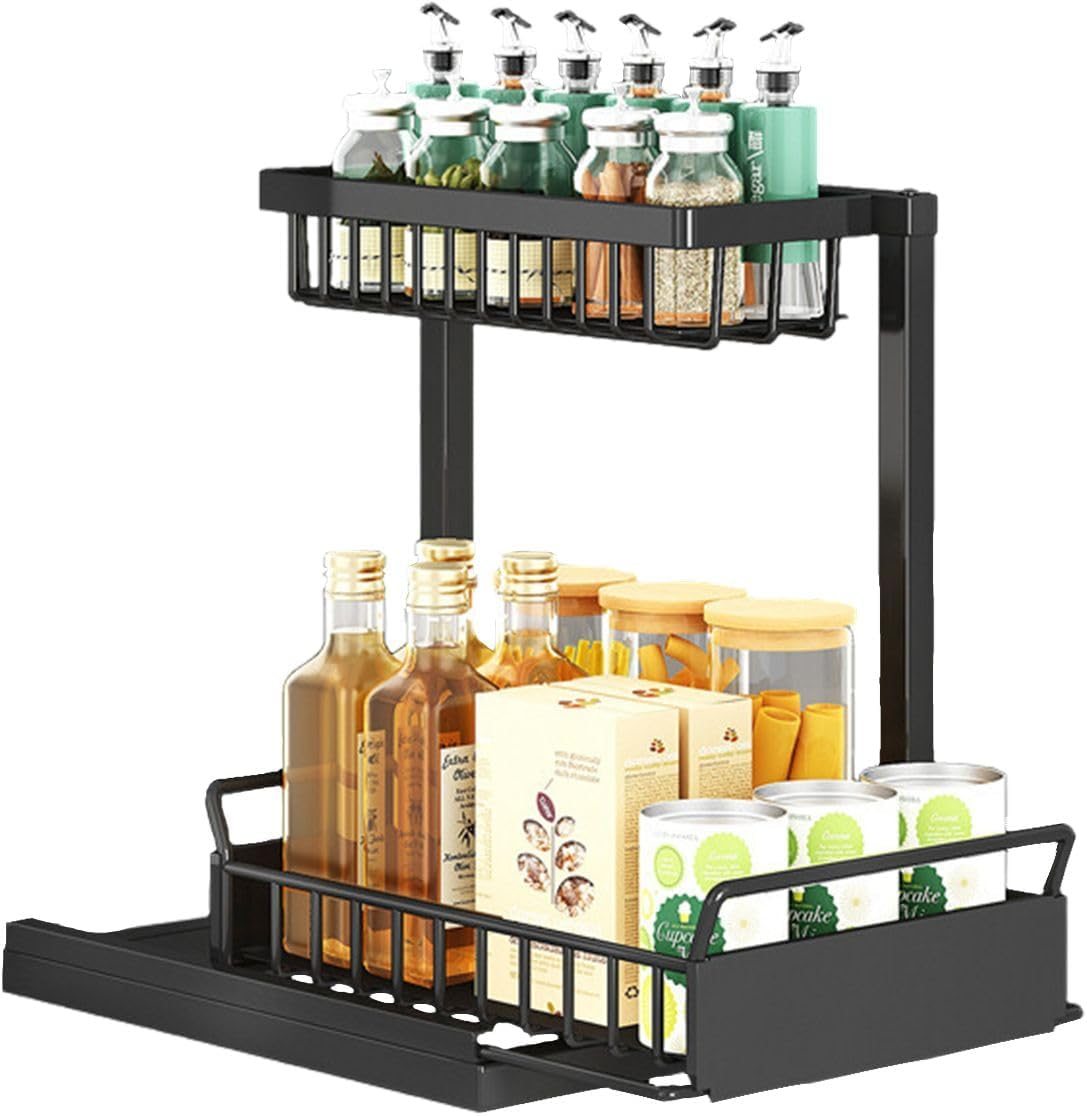 Gominimo under Sink Storage Rack 2 Tier Multi-Purpose, Silent Slide Rails, Strong Bearing Capacity, Easy Accessibility, Perfect for Kitchen, Home Storage and Organisation, Black image number 5