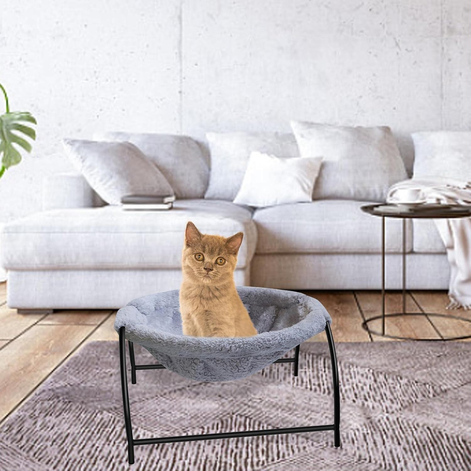 Cat Bed Hammock, Removable and Washable Freestanding Cat Sleeping Cat Bed Hammock Soft Plush Bed Raised Pet Bed for Indoor and Outdoor Use Pet Chair for Kitten Puppies (Color : Grey) image number 6