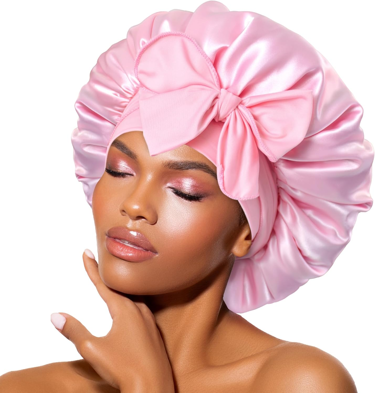 BONNET QUEEN Silk Bonnet for Sleeping Women Satin Bonnet Night Sleep Cap Wrap for Curly Hair with Adjustable Tie Band, Single Layer, Champagne - Champagne image number 5