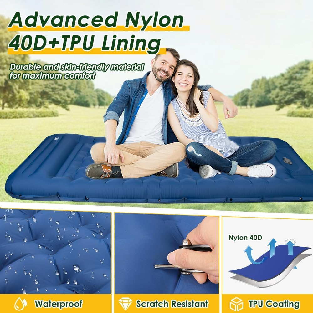 AUTOWT Self-Inflating Camping Mat - 12 CM Thickness Inflatable Sleeping Pad with Built-In Pump Pillow, Portable Lightweight Single Camp Air Mattress, Double Joinable Outdoor Hiking Backpacking (Blue) - Grey image number 3