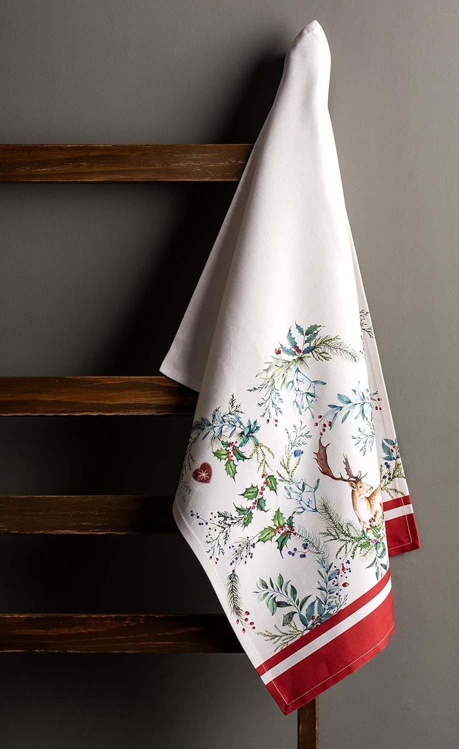 Maison D'Hermine Kitchen Towels Set of 3 100% Cotton 27.50" X 20" Reusable Cloth Tea Dish Towels Absorbent with Hanging Loop for Kitchen, Home, Dining, Cocktail Parties (Holly Time)