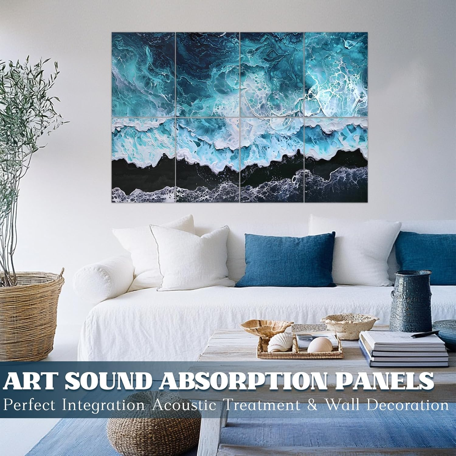 8 Pack Acoustic Panels, Soundproof Wall Panels, 48X32Inches Sound Proof Panels for Walls, Sound Absorbing Wall Art Decorative, Sound Dampening Panels for Recording, Home Studio(Black Beach) image number 2