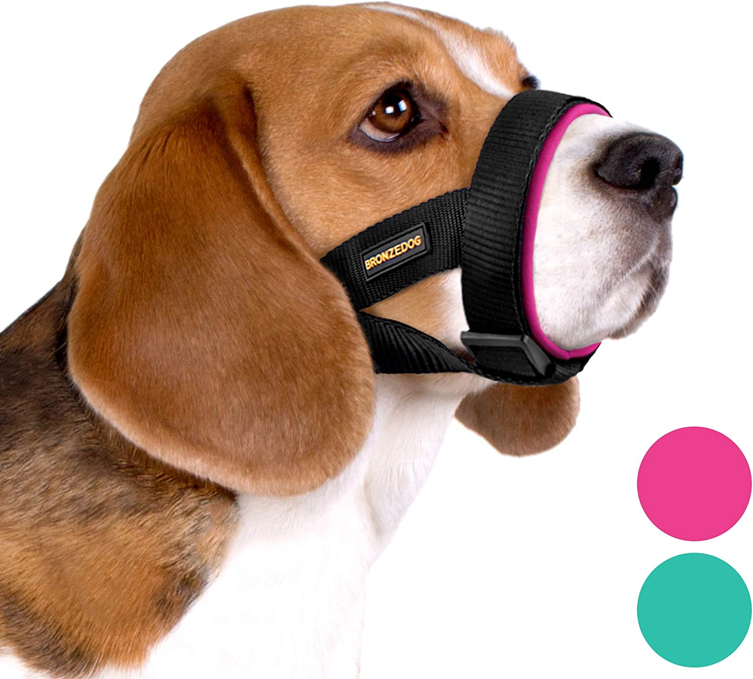 BRONZEDOG Soft Padded Dog Muzzle Adjustable Neoprene Comfort Bitting Chewing Pet Muzzles for Small Medium Large Dogs Puppy (S, Snout Strap 6"-9", Pink) image number 5