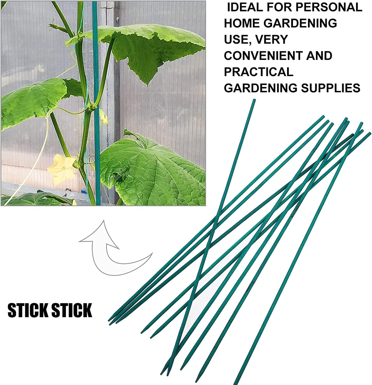 THJOPOKEEL 100Pcs Garden Wood Plant Stakes, Green Bamboo Sticks, 15.7In Long, 40Cm, Straight Wood, Easy to Insert, Smooth Surface, Thicker and Stronger image number 1