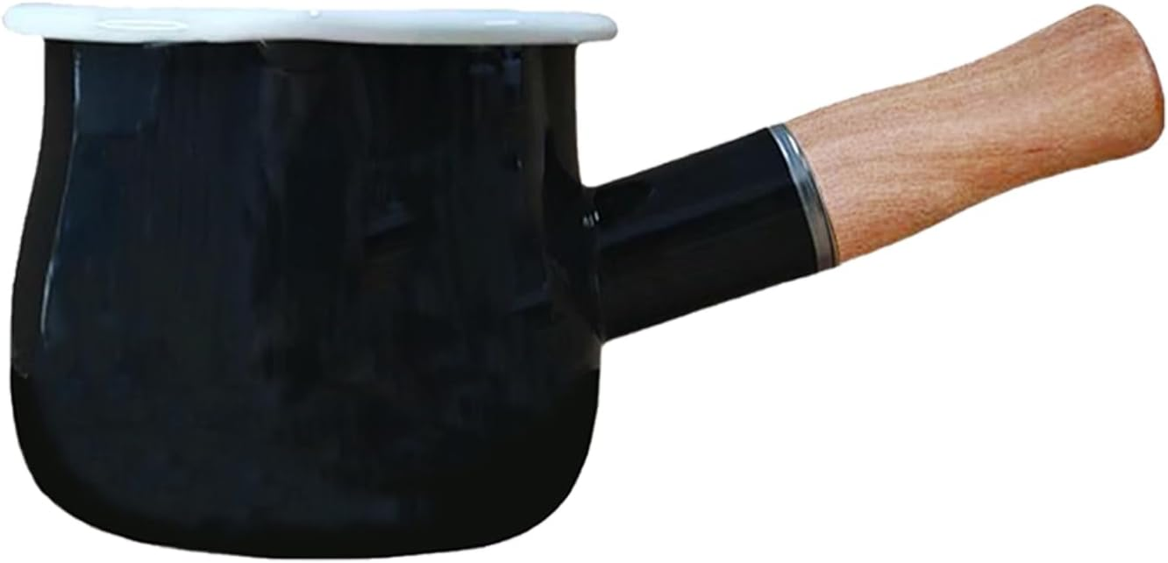 0.6Qt Mini Enamel Milk Pot Insulated Wooden Handle 2 Pour Spouts Small Food Warmer Cute Saucepan (D015,Mint Green)