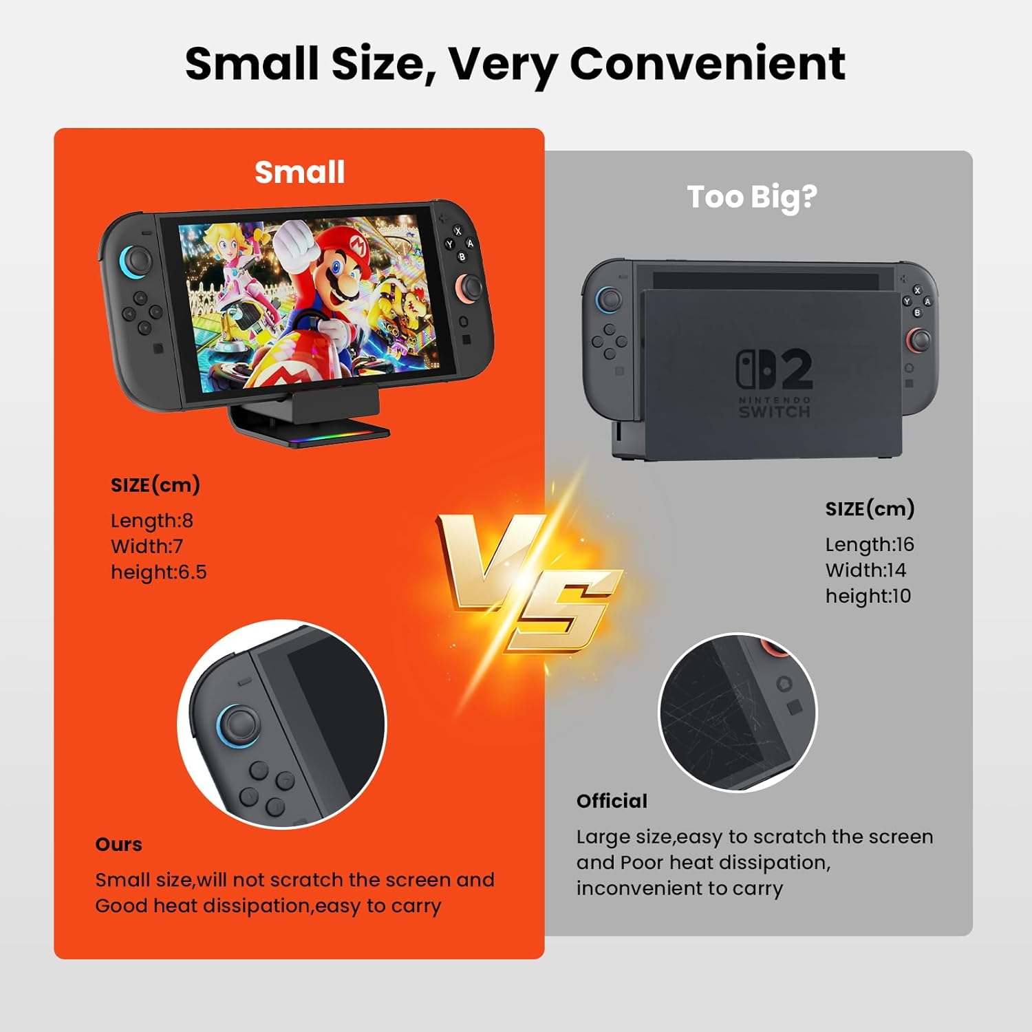 GEEKERA Switch Charging Station for Nintendo Switch 2, Docking Station with RGB Lights and Type-C Cable, Portable Charger Dock, Switch Accessories for Easy Console Charging image number 4