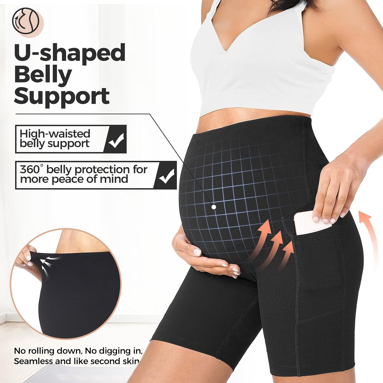 Buauty Women'S Maternity Shorts with Pockets over the Belly Biker Yoga Running Athletic Pregnancy Short Pants Lounge Pajama image number 1