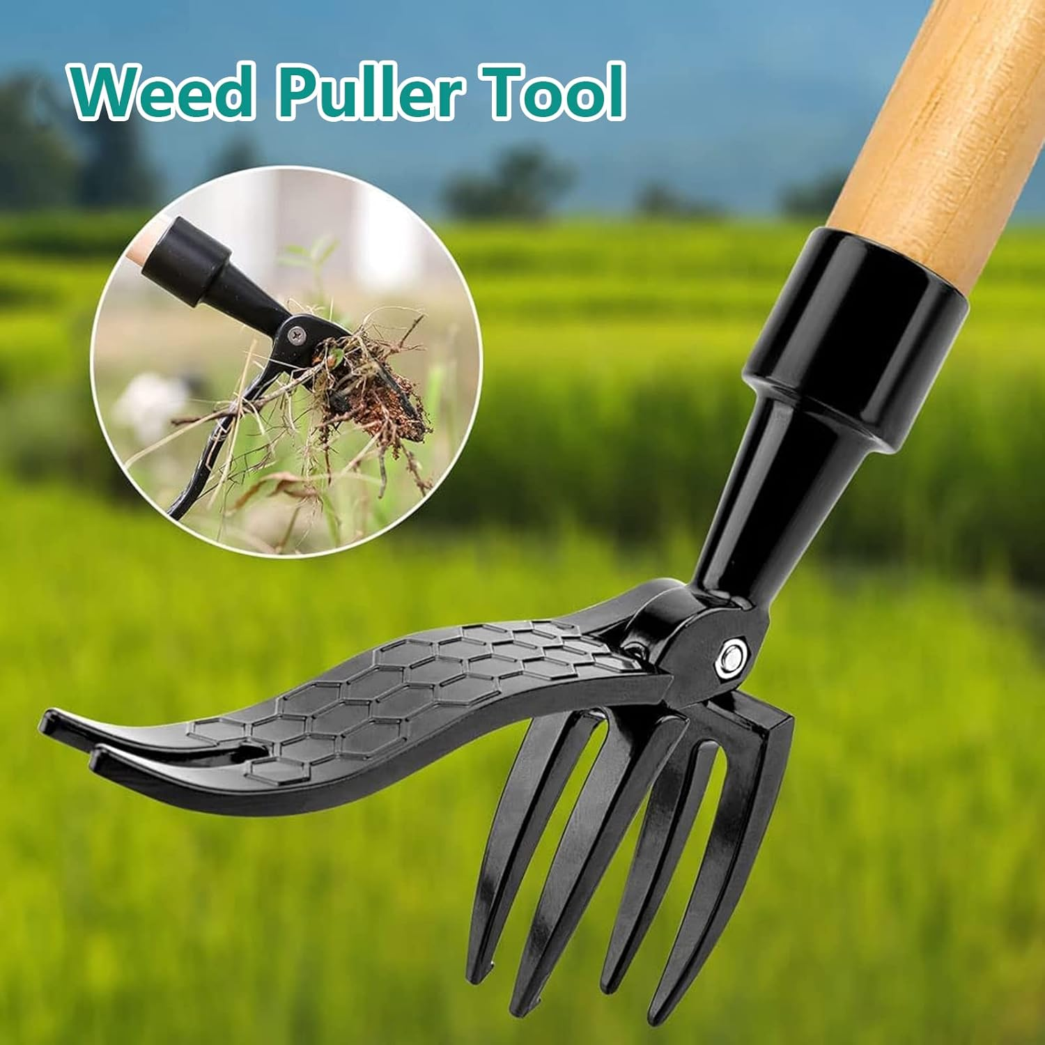Stand up Weed Puller Tool, 4 Claw Aluminum Alloy Head Stand up Weeder Portable Weed Picker Weeding Head Tool Gardening Hand Weeding Tool for Garden & Lawn Care image number 4