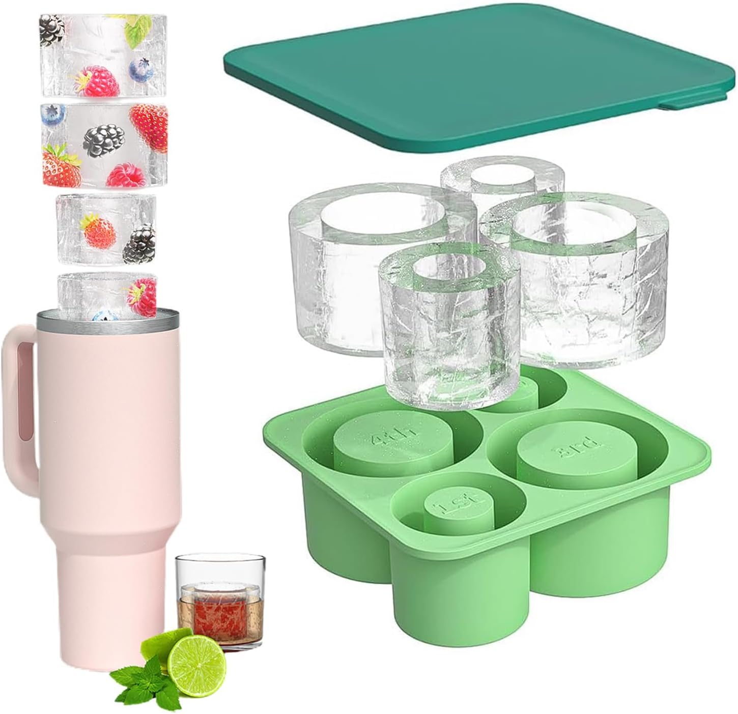 Ice Cube Tray for Stanley Cup, Silicone Ice Cube Molds for Stanley 20Oz 30Oz 40Oz Tumbler Cup, Ice Cube Trays with Lids for Chilling Cocktails,Whiskey,Drinks,Coffee
