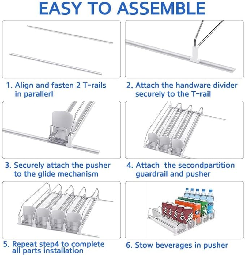 Automatic Drink Organizer for Fridge, Soda Can Dispenser with Adjustable Width, Self-Pushing Glide System, Holds up to 25 Cans, 5 Rows, White