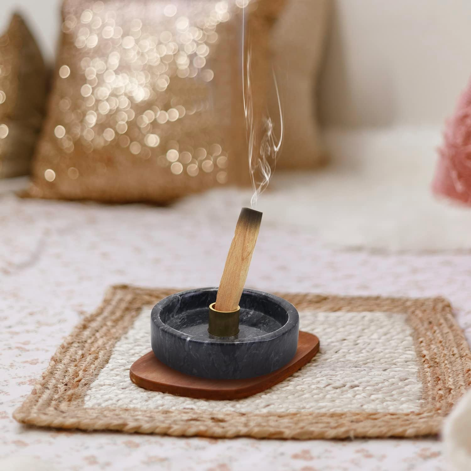Natural Marble Palo Santo Holder,Incense Burner for Palo Santo Sticks, Handmade Stick Incense Holder Ideal for Smudging, Incense Burning, Decoration.Easily Grab All Incense Ash (Black) image number 5