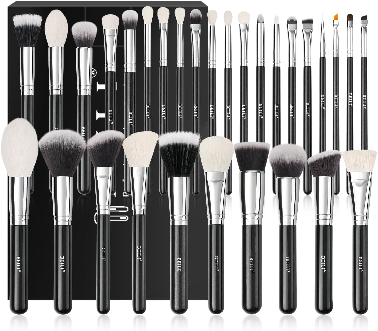 BEILI Makeup Brushes 30Pcs Professional Makeup Brush Set Premium Synthetic Kabuki Foundation Blending Brush Face Powder Blush Concealers Eye Shadows Make up Brush Set (Black)