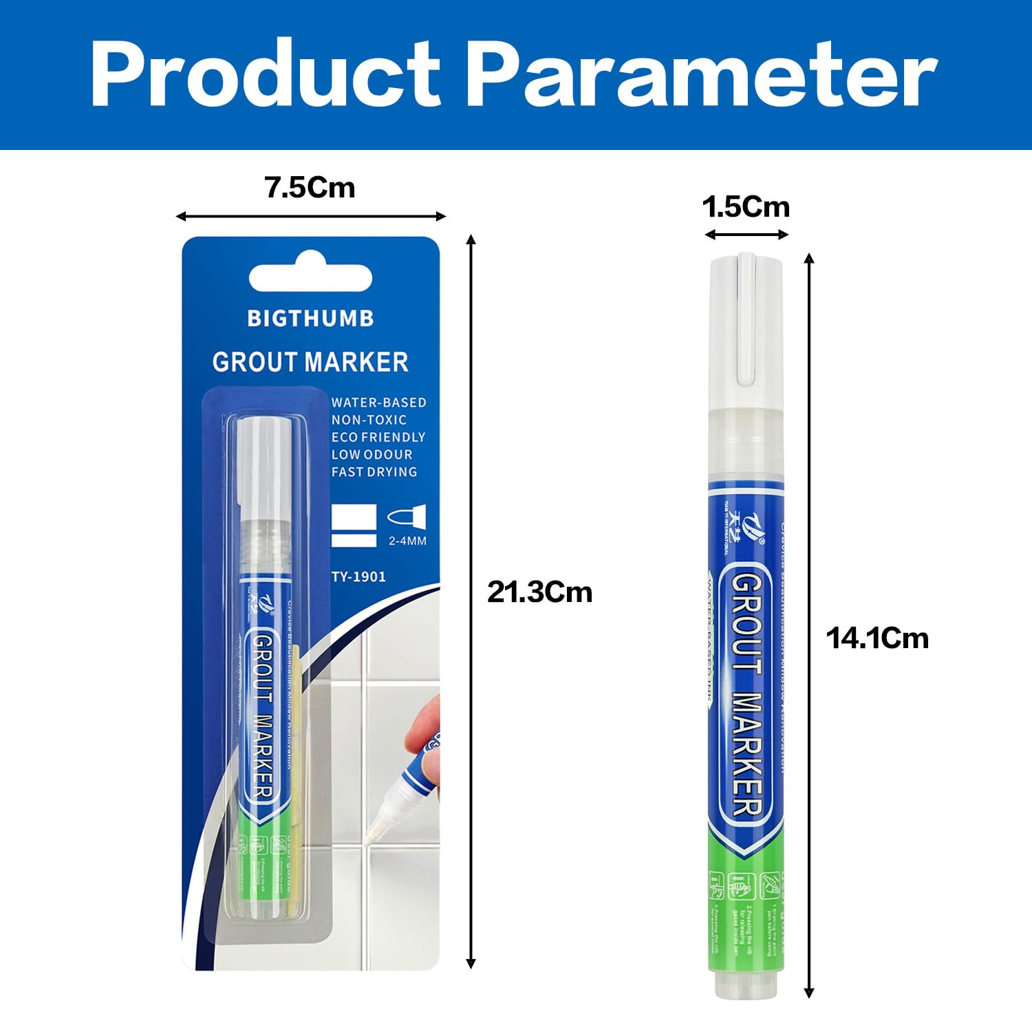 Kaoruo Grout Pen &ndash; White Tile Grout Repair & Restore Marker, Water-Based Grout Reviver for Tile, Marble & Mosaic image number 1
