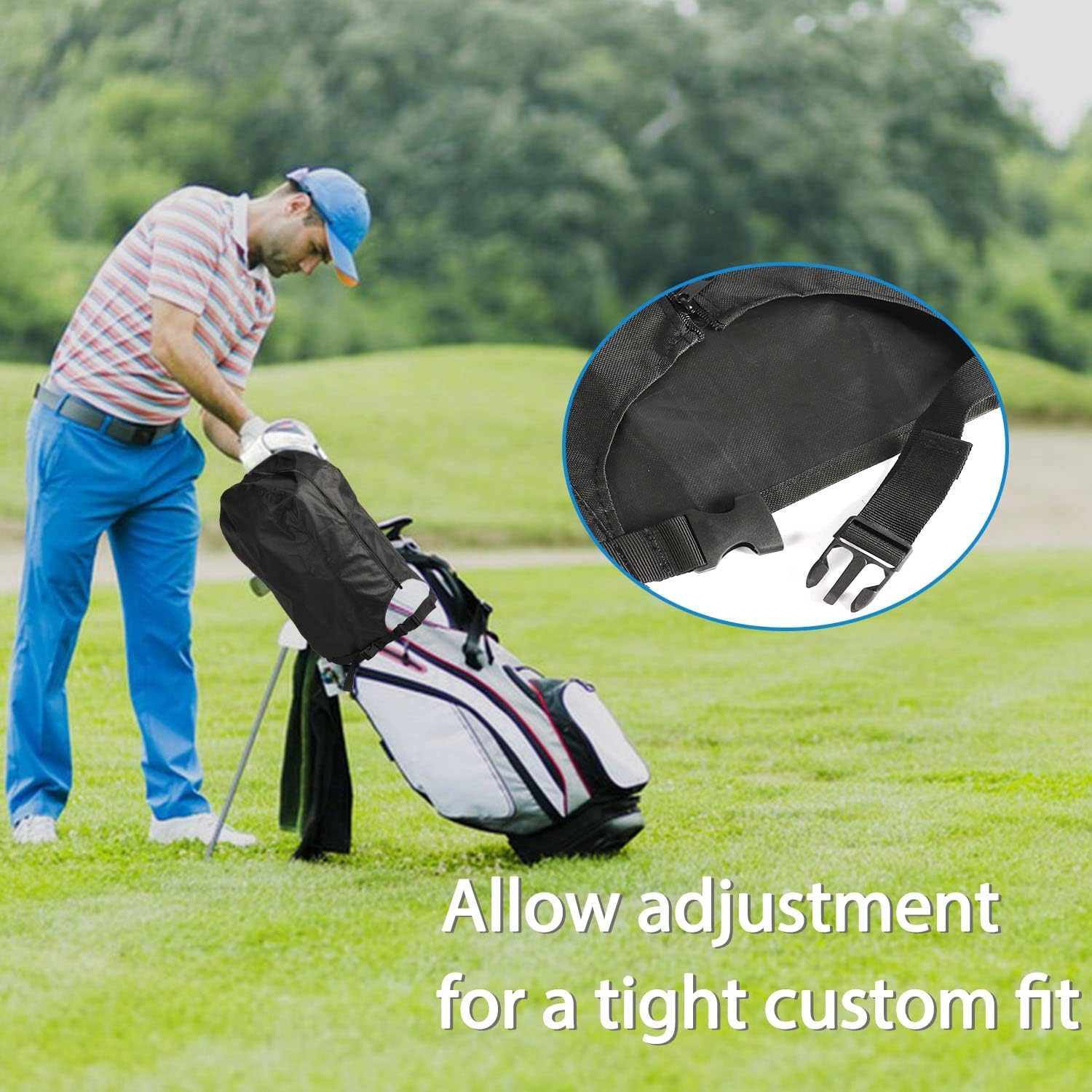 Rilime Golf Bag Rain Cover - Waterproof, Durable Golf Bag Cover for Men & Women, Suitable for Stand Bags & Cart Bags, Black, Adjustable Strap, 13" L X 20" H image number 4