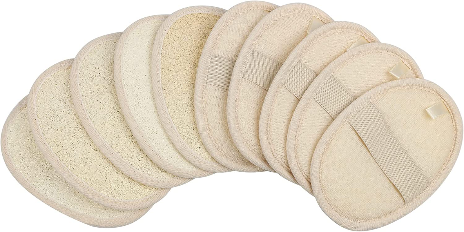10-Pack Exfoliating Loofah Sponge Pads - Natural Luffa & Terry Cloth, Body Scrubbers for Shower & Bath Mooerca image number 5