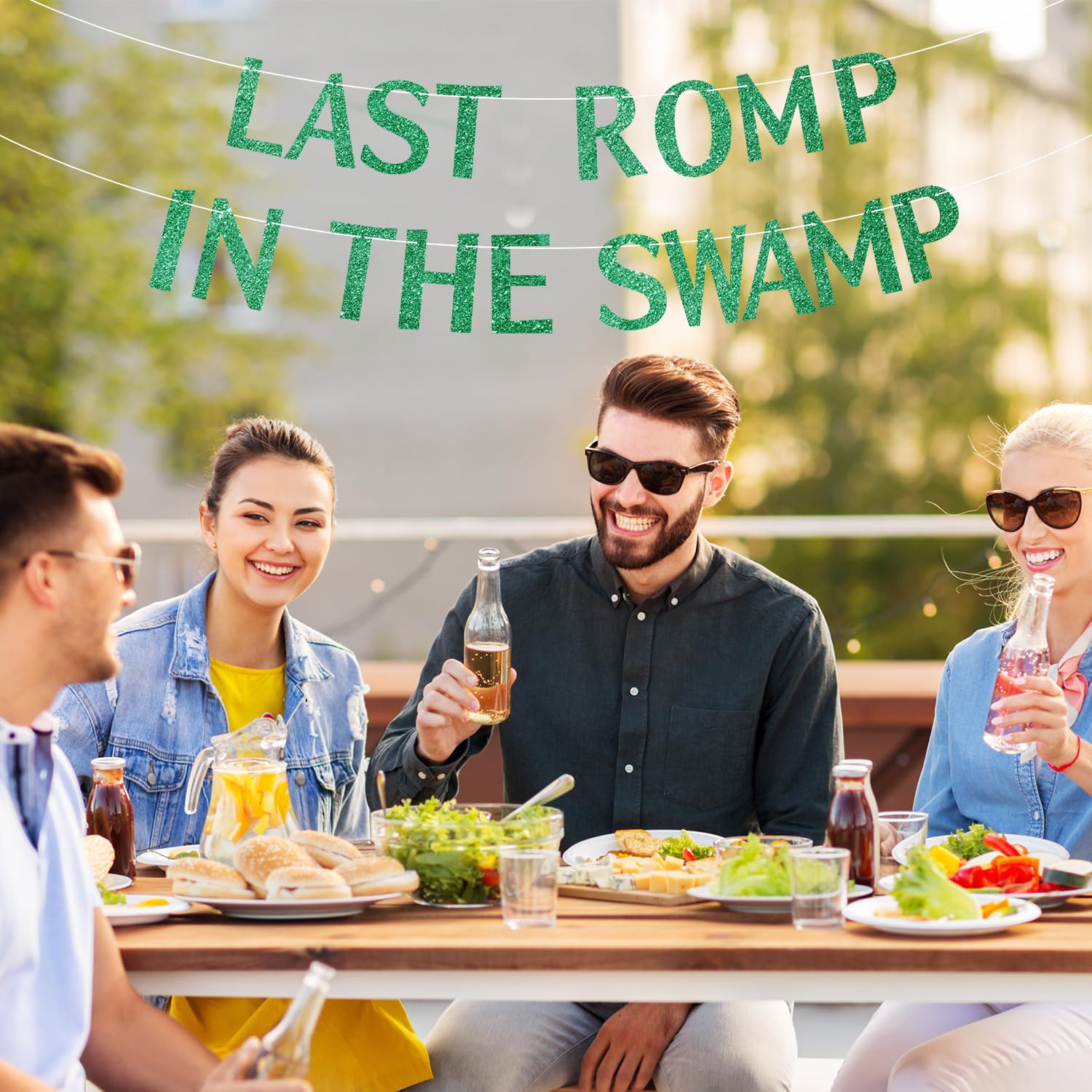 Last Romp in the Swamp Banner, Glitter Last Romp in the Swamp Garland Green Bachelorette Party Decorations Funny Hanging Ornaments for Bridal Shower Housewarming Birthday Party Decor image number 5