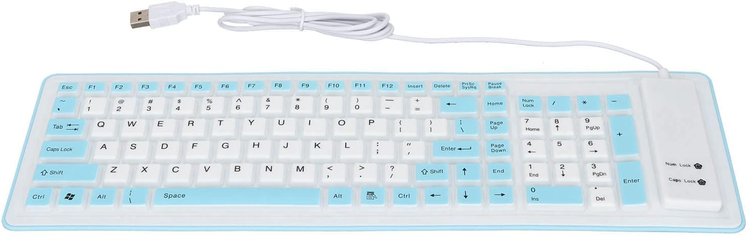 103 Keys Foldable Silicone Keyboard USB Wired Rollup Keyboard Roll up Soft Rubber Silicone Keyboard for PC Notebook Laptop Desktop Computer (Blue) - Blue image number 6