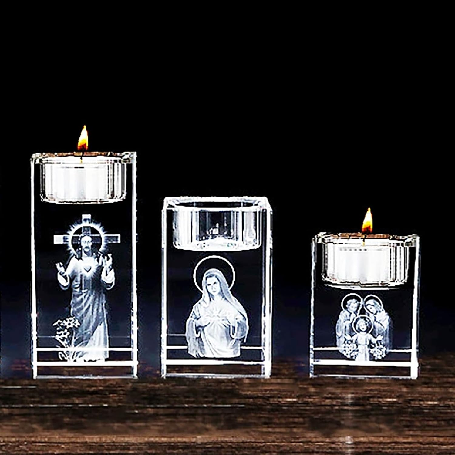 Crystal Candle Holders Set of 3, Tea Light Candle Holders, Glass Votive Candlestick Holders for Home Decoration for Wedding, 6X5Cm-8X5Cm-10X5Cm (Excluding Candles) (3 Pack Crystal)