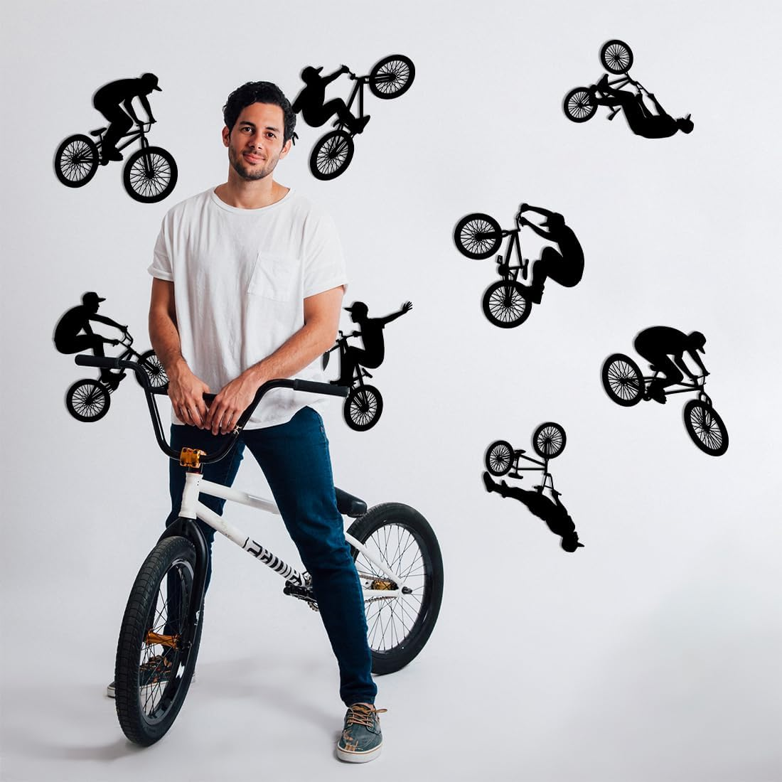 LZYMSZ Jump Bike Cyclist Wall Decals, BMX Bicycle Extreme Sports Wall Stickers, Removable Mountain Bike Rider DIY Art Silhouette Wall Mural Wallpaper for Man Kids Boys Girls Room Bedroom Home Decor image number 1