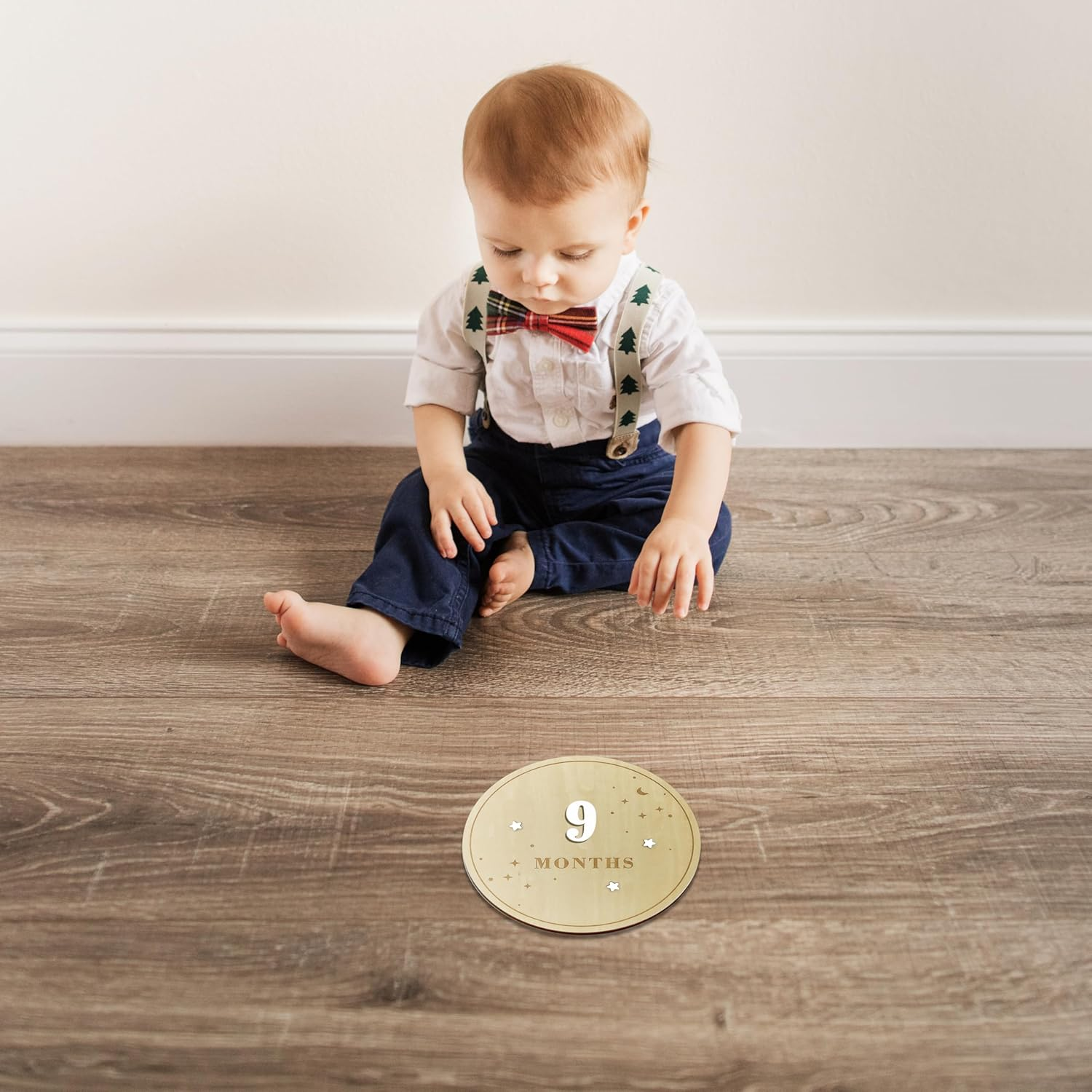 Baby Monthly Milestone Disc - Double-Sided 3D Birth Announcement Sign, 5.9" Wooden Disc with Numbers 1-12 for Monthly Milestones, Newborn Photo Props & Baby Shower Keepsake Gift (White) image number 6