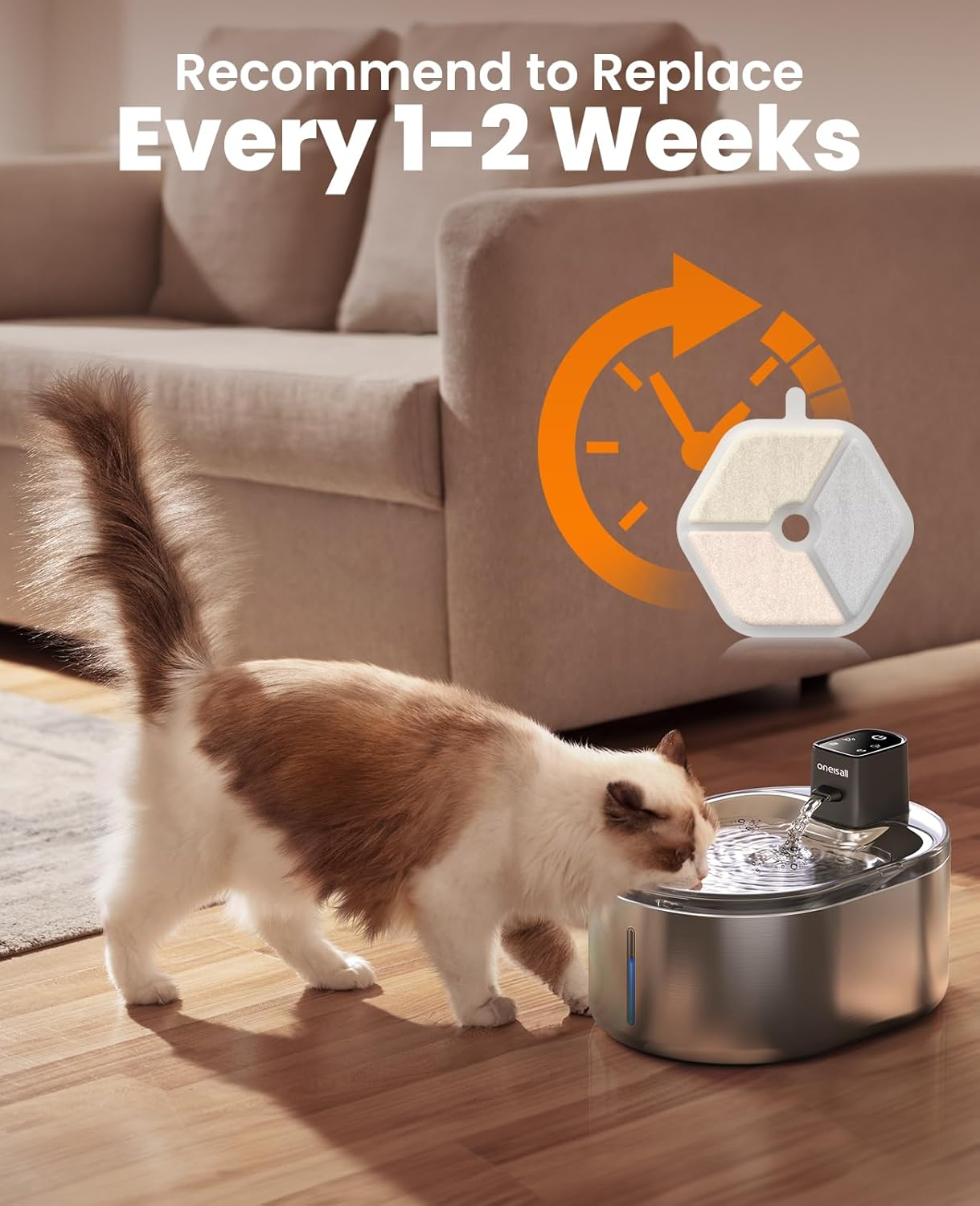 Oneisall 9 Pack Replacement Filters for Cordless 4L Cat Fountain with Motion Sensor image number 5