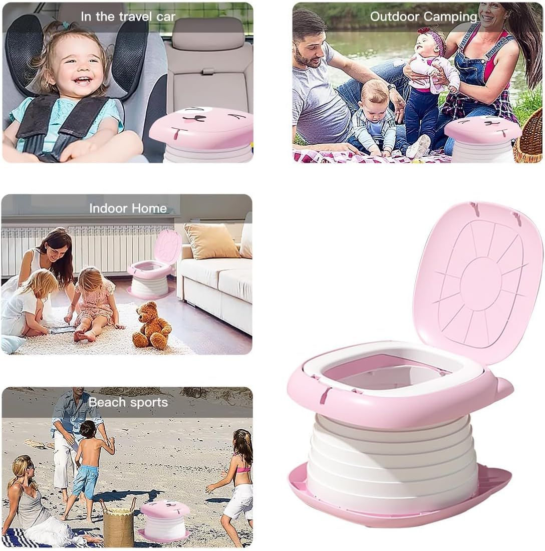 ZONEY Portable Potty, Travel Foldable Training Toilet for Car Camping Indoor Outdoor Bathroom, Kids Training Toilet for Boys Girls Baby Toddler (Pink) - Grey image number 3