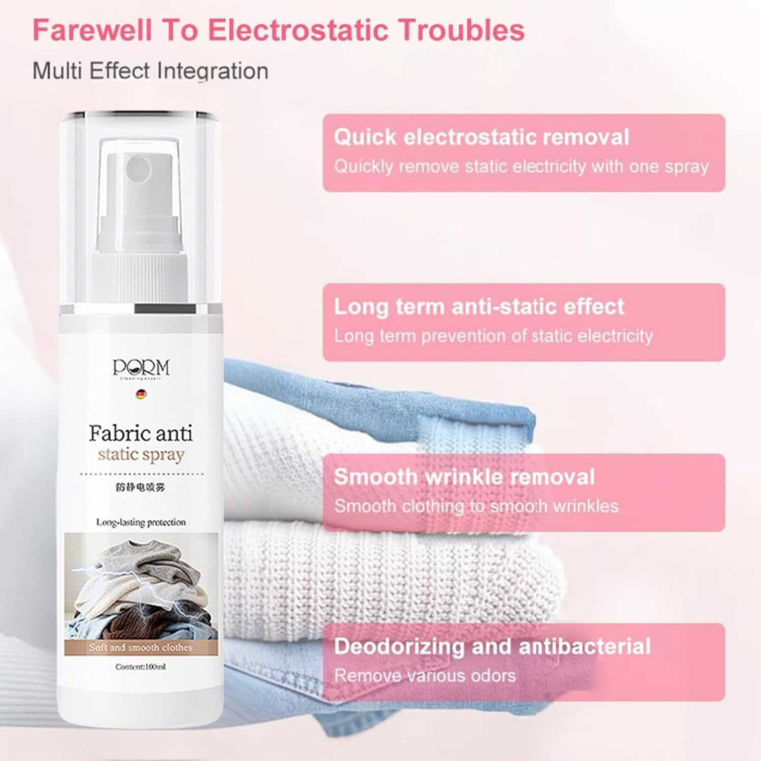 2PCS Wrinkle Release Spray - Instant Crease Release & Static Eliminator with Fresh Scent ， On-The-Go Clothing Care - anti Wrinkle Spray/Anti Crease Spray image number 1