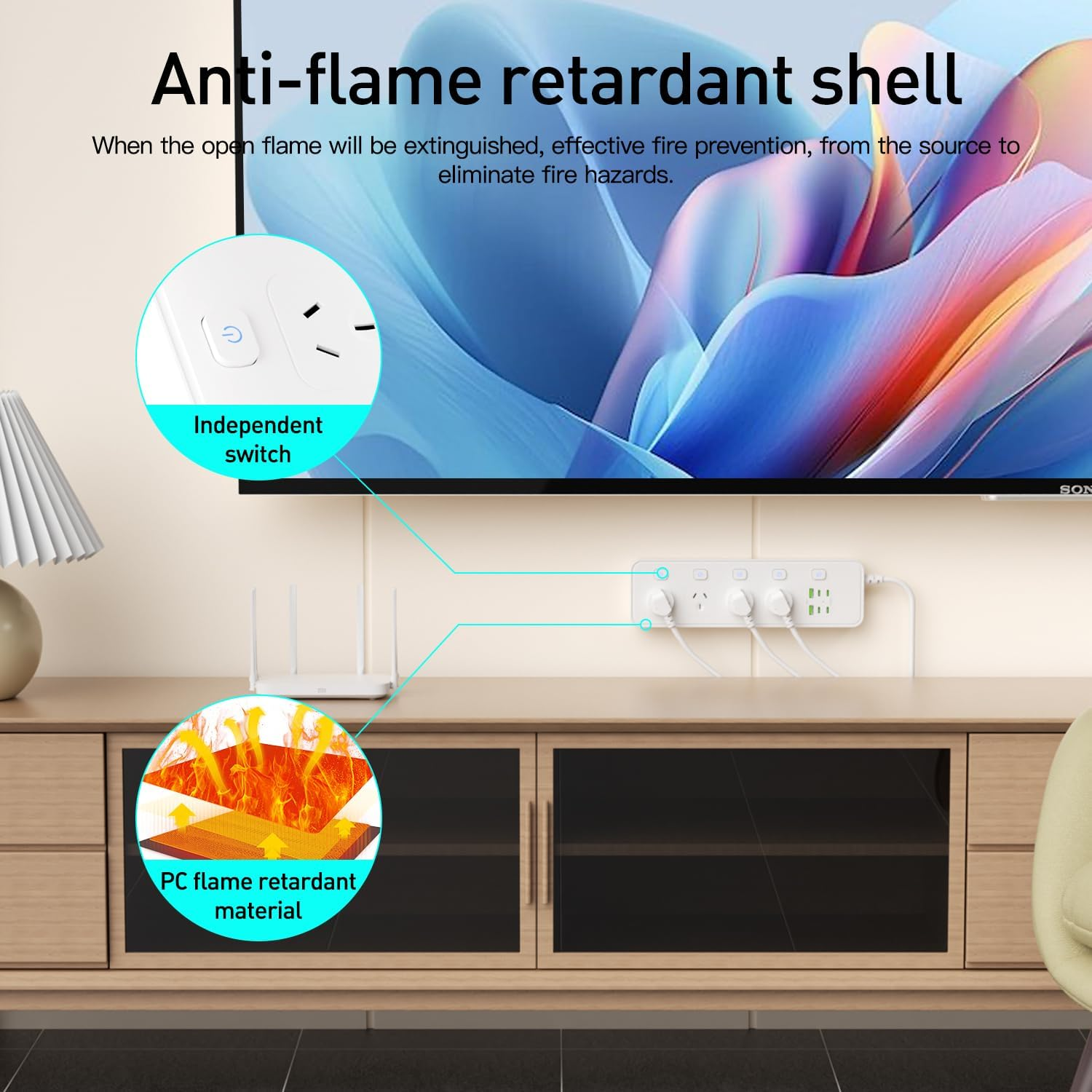 BOCHLION Power Strip with Independent Switch, 4 AC Power Sockets, Surge Protector Power Strip with 6 USB Ports (4 USB-C Sockets), 1.8M Extension Power Strip, Wall-Mounted for Home Office (White) image number 2