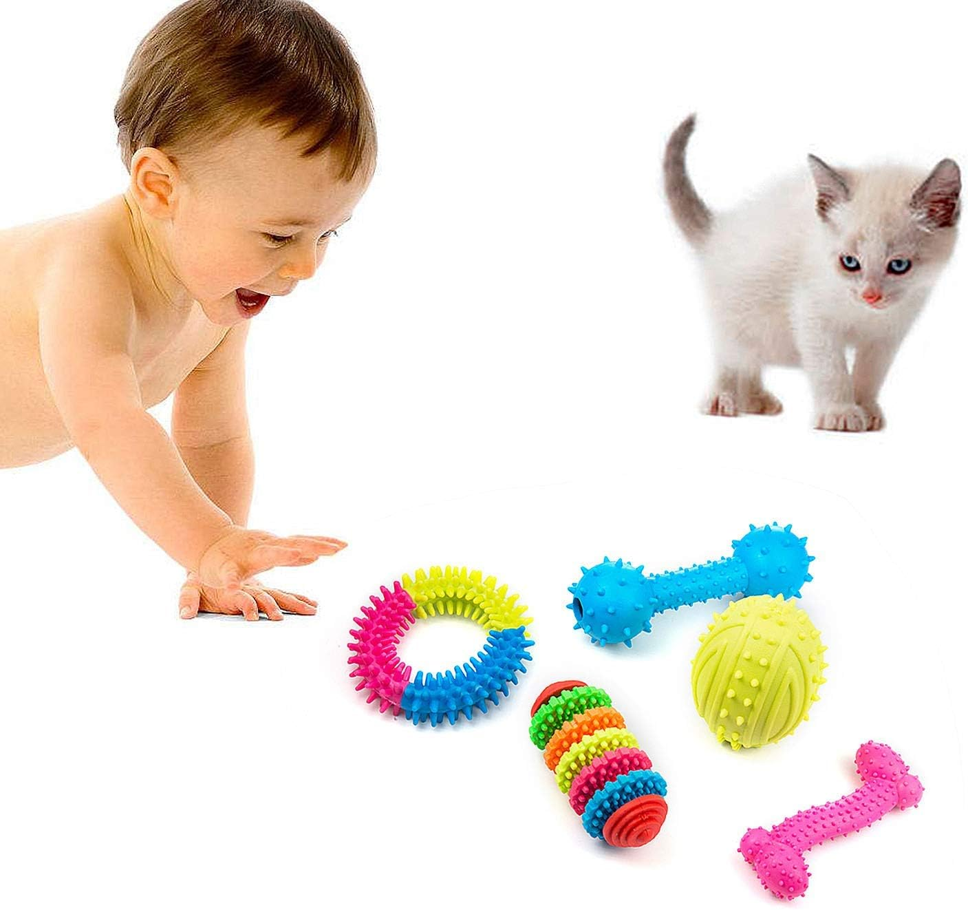 Comius Sharp Puppy Dog Teeth Toy, 5 Piece Teeth Cleaning Dog Chew Toy for Small, Medium Dog Breeds, Interactive Silicone Dental Care Dental Chew Toy for Training