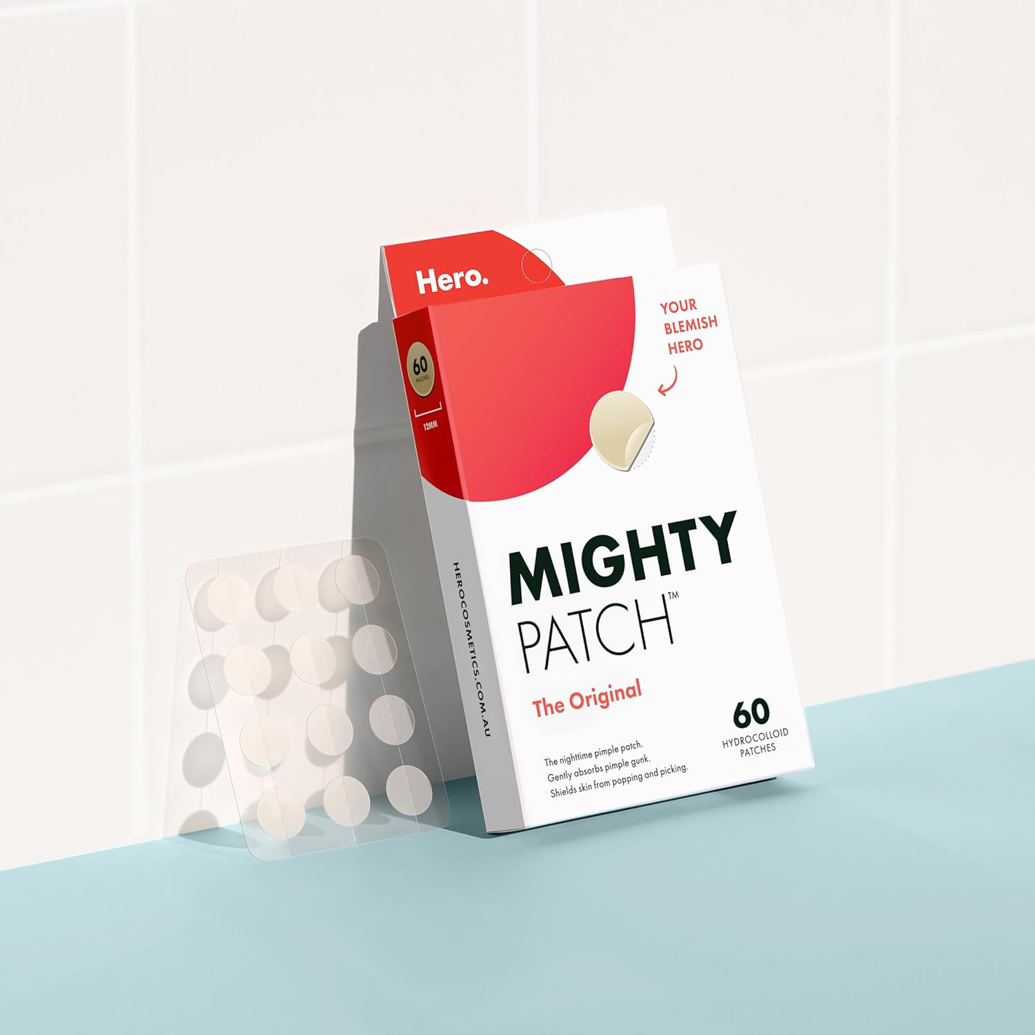 Hero Mighty Patch&trade; Original - Overnight Pimple Patch, Medical-Grade Hydrocolloid, Shields Skin and Gently Absorbs Pimple Gunk While You Sleep, Sensitive Skin Safe (60 Count) image number 2