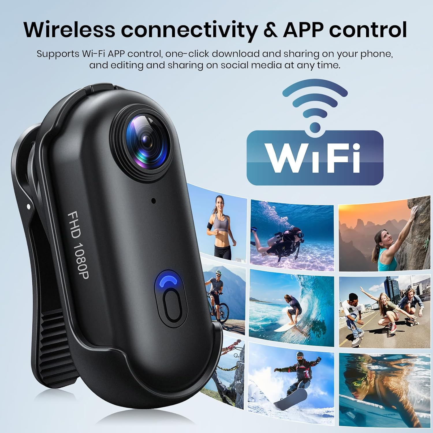 Poat 360&deg;Action Camera, Mini POV Portable Body Camera, Underwater Camera 30M Waterproof, Wifi Wearable Video Recorder 120&deg; Wide Angle, 10+ Accessories &ndash; Cycling Travel Pet Walking Sports(64G-Card) image number 6