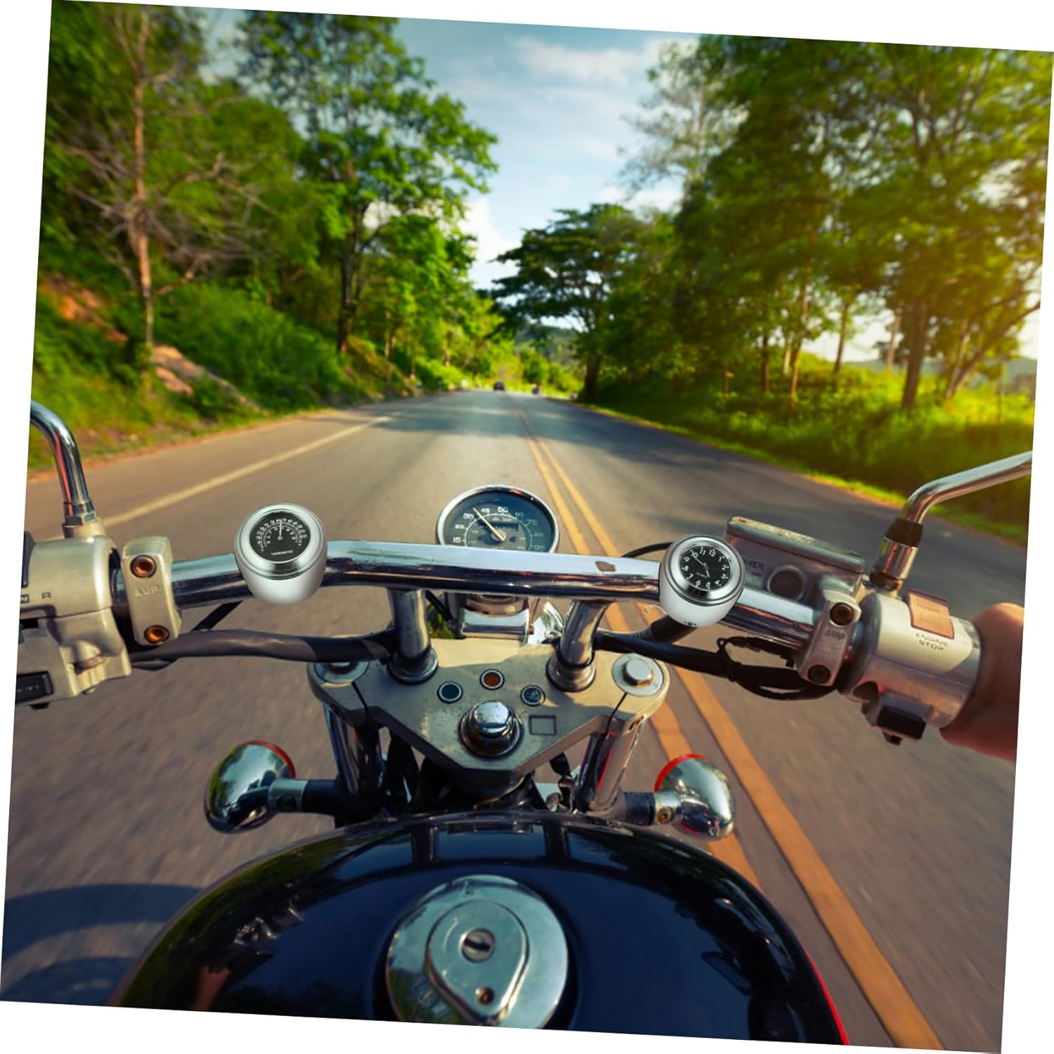 BESPORTBLE 2Pcs Motorcycle Handlebar Clock Thermometer Waterproof 22-25Mm Practical Dial Handlebar Mount Motorbike Accessories